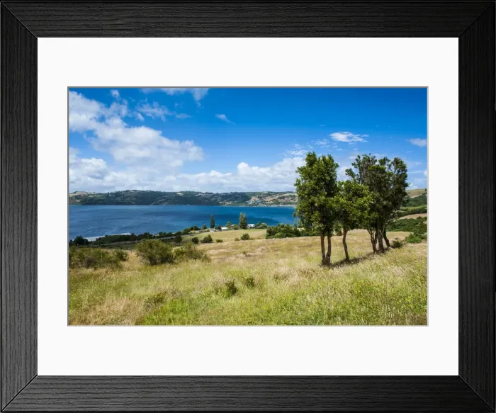 Framed Print : View over a bay in Chiloe, Chile, South America Framed Print : View over a bay in Chiloe, Chile, South America