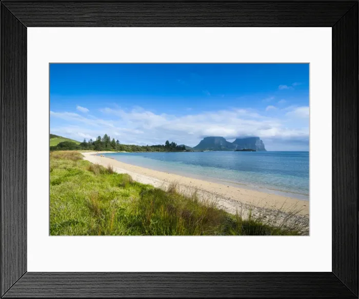 Framed Print : Deserted beach with Mount Lidgbird and Mount Gower in the background, Lord Howe Island, UNESCO World Heritage Site, Australia, Tasman Sea, Pacific