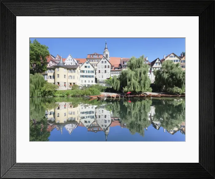 Framed Print : Old town with Holderlinturm tower and Stiftskirche Church reflecting in the Neckar River, Tubingen, Baden Wurttemberg, Germany, Europe Framed Print : Old town with Holderlinturm tower and Stiftskirche Church reflecting in the Neckar River, Tubingen, Baden Wurttemberg, Germany, Europe