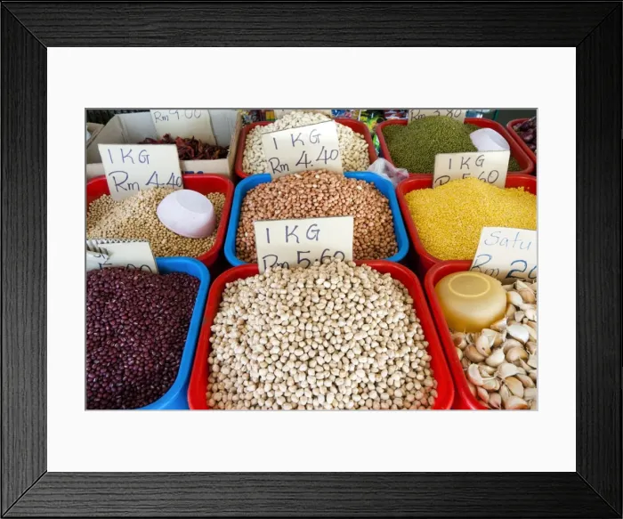 Framed Print : Dried legumes, Food Market, Kuching, Sarawak, Malaysian Borneo, Malaysia, Southeast Asia, Asia