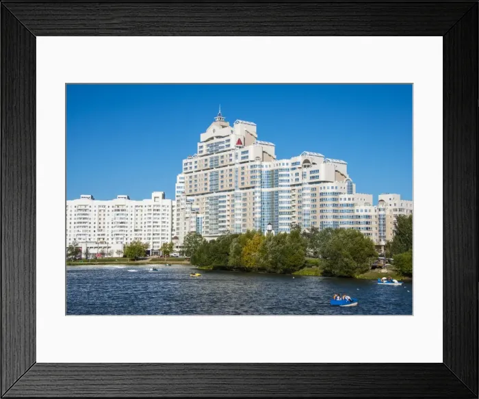 Framed Print : Apartment buildings along the Svislach River, Minsk, Belarus, Europe Framed Print : Apartment buildings along the Svislach River, Minsk, Belarus, Europe