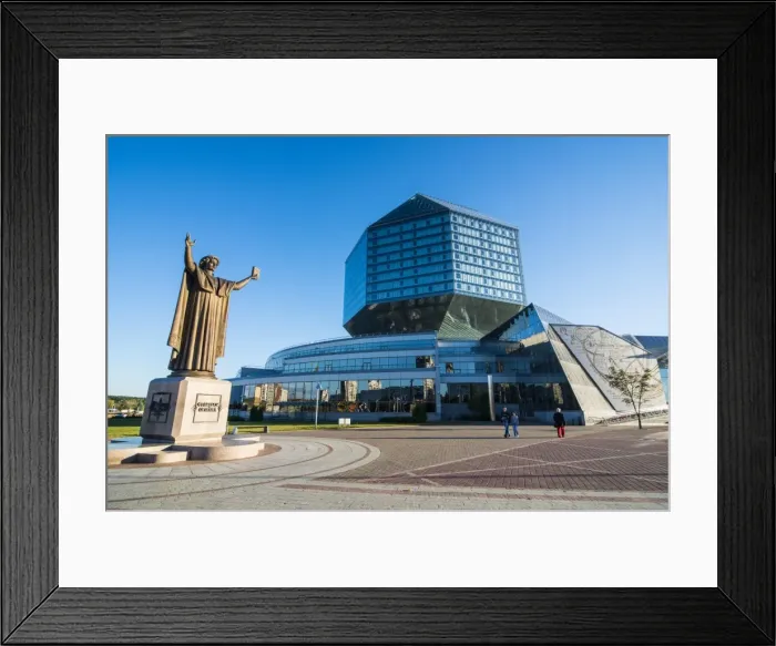 Framed Print : Statue of Francysk Skaryna in front of the National Library of Belarus, Minsk, Belarus, Europe Framed Print : Statue of Francysk Skaryna in front of the National Library of Belarus, Minsk, Belarus, Europe