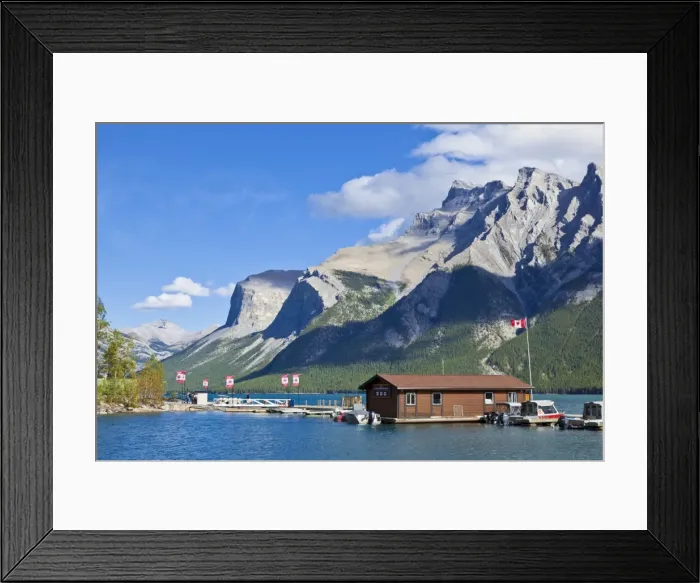 Framed Print : Marina and boat house on Lake Minnewanka near Banff, Banff National Park, UNESCO World Heritage Site, Alberta, Canadian Rockies, Canada, North America Framed Print : Marina and boat house on Lake Minnewanka near Banff, Banff National Park, UNESCO World Heritage Site, Alberta, Canadian Rockies, Canada, North America