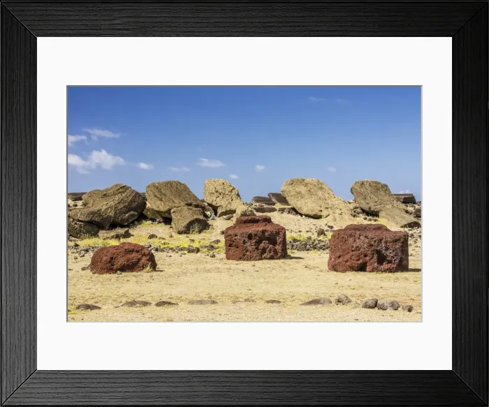 Framed Print : Fallen moai and red scoria topknots at Ura Uranga Te Mahina ceremonial site on Easter Island (Isla de Pascua) (Rapa Nui), UNESCO World Heritage Site, Chile, South America Framed Print : Fallen moai and red scoria topknots at Ura Uranga Te Mahina ceremonial site on Easter Island (Isla de Pascua) (Rapa Nui), UNESCO World Heritage Site, Chile, South America