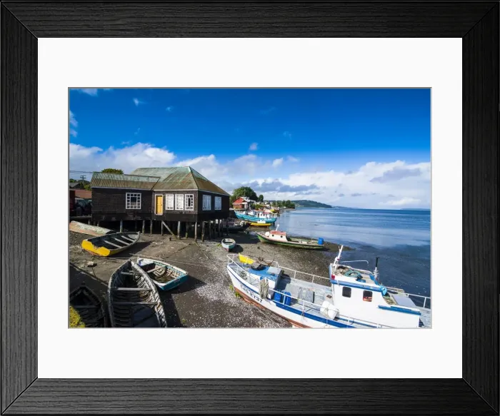 Framed Print : Fishing boats in the harbour of Dalcahue, Chiloe, Chile, South America Framed Print : Fishing boats in the harbour of Dalcahue, Chiloe, Chile, South America