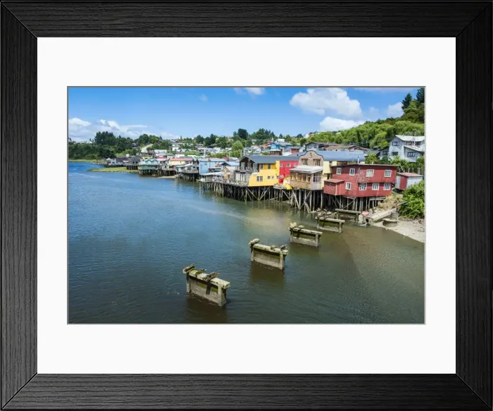 Framed Print : Colourful houses in Castro, Chiloe, Chile, South America Framed Print : Colourful houses in Castro, Chiloe, Chile, South America