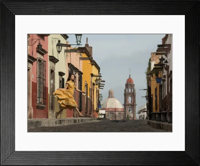 Framed Print : Young woman dancing down cobbled street (recreo), San Miguel de Allende, Guanajuato, Mexico, North America Framed Print : Young woman dancing down cobbled street (recreo), San Miguel de Allende, Guanajuato, Mexico, North America