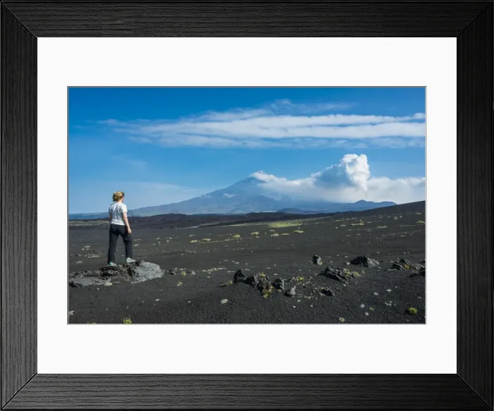 Framed Print : Woman watching Tolbachik volcano, Kamchatka, Russia, Eurasia Framed Print : Woman watching Tolbachik volcano, Kamchatka, Russia, Eurasia