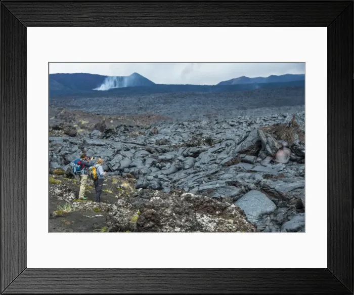 Framed Print : Tourists standing at a cold lava stream after an eruption of Tolbachik volcano, Kamchatka, Russia, Eurasia Framed Print : Tourists standing at a cold lava stream after an eruption of Tolbachik volcano, Kamchatka, Russia, Eurasia