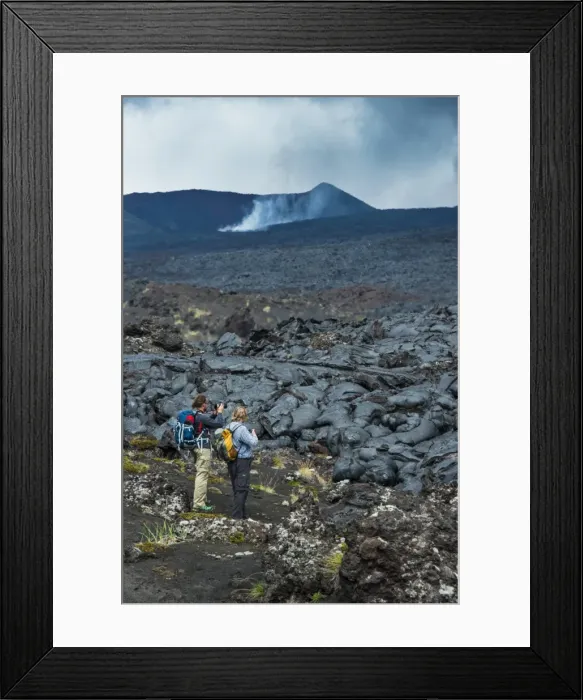 Framed Print : Tourists standing at a cold lava stream after an eruption of Tolbachik volcano, Kamchatka, Russia, Eurasia Framed Print : Tourists standing at a cold lava stream after an eruption of Tolbachik volcano, Kamchatka, Russia, Eurasia
