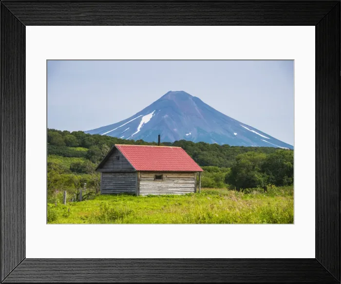 Framed Print : Little hut in front of the Ilyinsky (volcano), Kurile Lake, Kamchatka, Russia, Eurasia Framed Print : Little hut in front of the Ilyinsky (volcano), Kurile Lake, Kamchatka, Russia, Eurasia