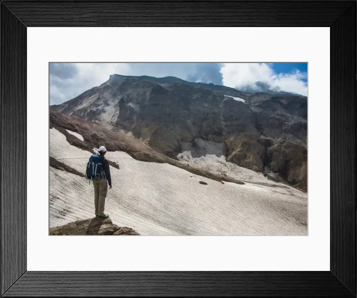 Framed Print : Man admiring, Mutnovsky volcano, Kamchatka, Russia, Eurasia Framed Print : Man admiring, Mutnovsky volcano, Kamchatka, Russia, Eurasia
