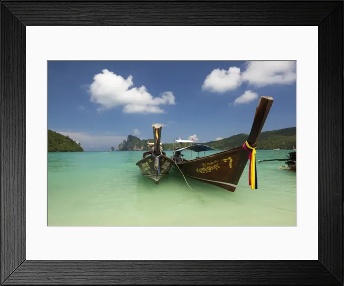 Framed Print : Long-tail boats in Ao Dalam bay, Koh Phi Phi, Krabi Province, Thailand, Southeast Asia, Asia Framed Print : Long-tail boats in Ao Dalam bay, Koh Phi Phi, Krabi Province, Thailand, Southeast Asia, Asia