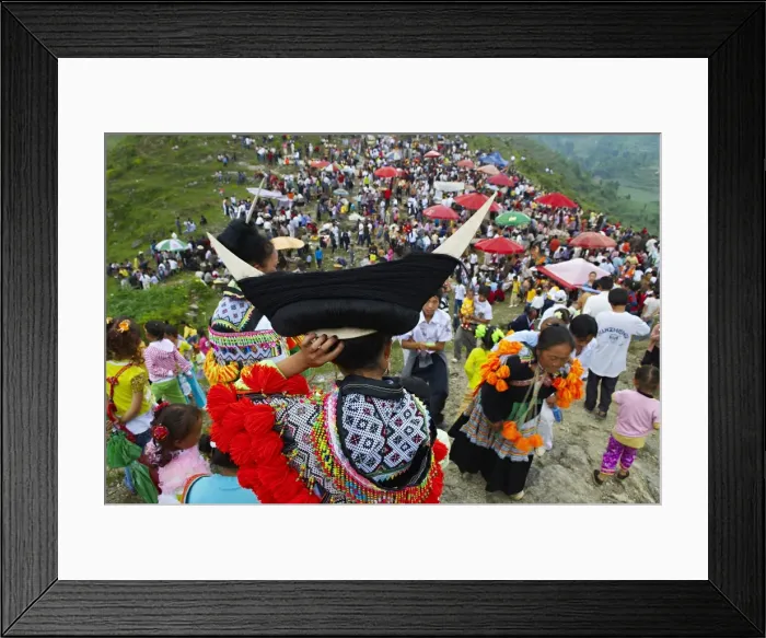 Framed Print : Long Horn Miao girls in traditional costumes celebrating summer Festival, around Zhijian, Guizhou Province, China, Asia Framed Print : Long Horn Miao girls in traditional costumes celebrating summer Festival, around Zhijian, Guizhou Province, China, Asia