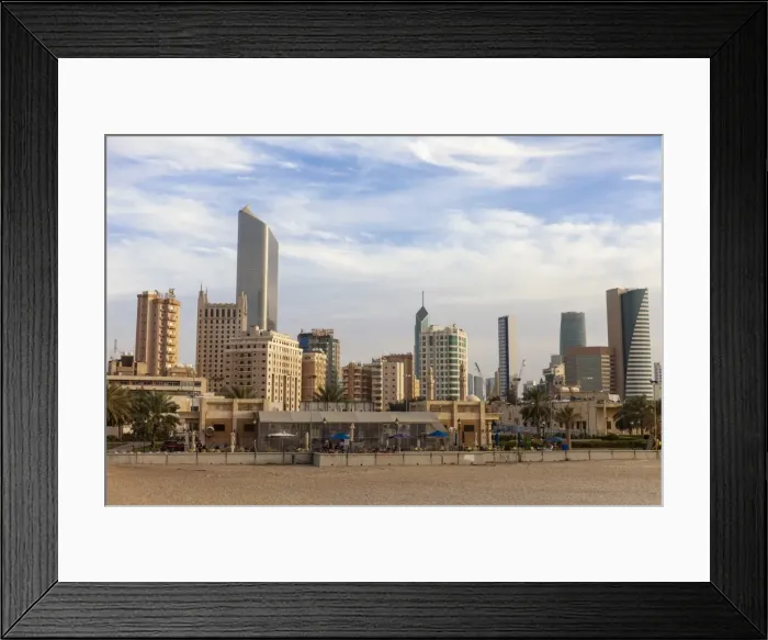 Framed Print : Looking towards city center buildings from a beach on Arabian Gulf Street, Sharq, Kuwait City, Kuwait, Middle East Framed Print : Looking towards city center buildings from a beach on Arabian Gulf Street, Sharq, Kuwait City, Kuwait, Middle East