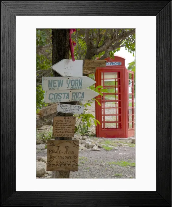 Framed Print : Red Telephone Box and signs at Mama Pastas, Long Bay, Antigua, Leeward Islands, West Indies, Caribbean, Central America Framed Print : Red Telephone Box and signs at Mama Pastas, Long Bay, Antigua, Leeward Islands, West Indies, Caribbean, Central America