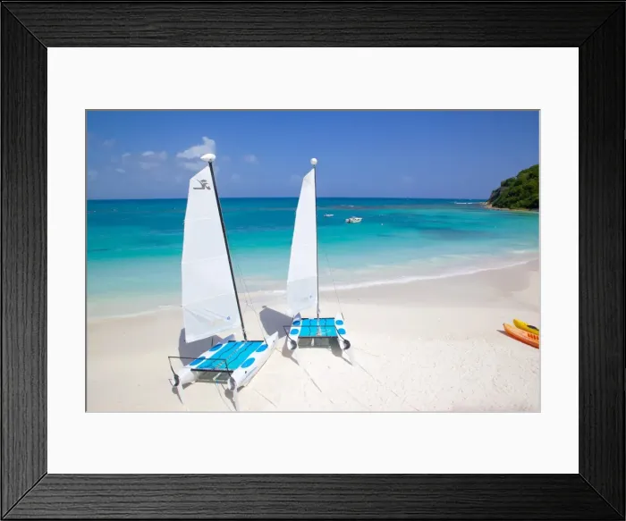 Framed Print : Beach and Hobie cats, Long Bay, Antigua, Leeward Islands, West Indies, Caribbean, Central America Framed Print : Beach and Hobie cats, Long Bay, Antigua, Leeward Islands, West Indies, Caribbean, Central America