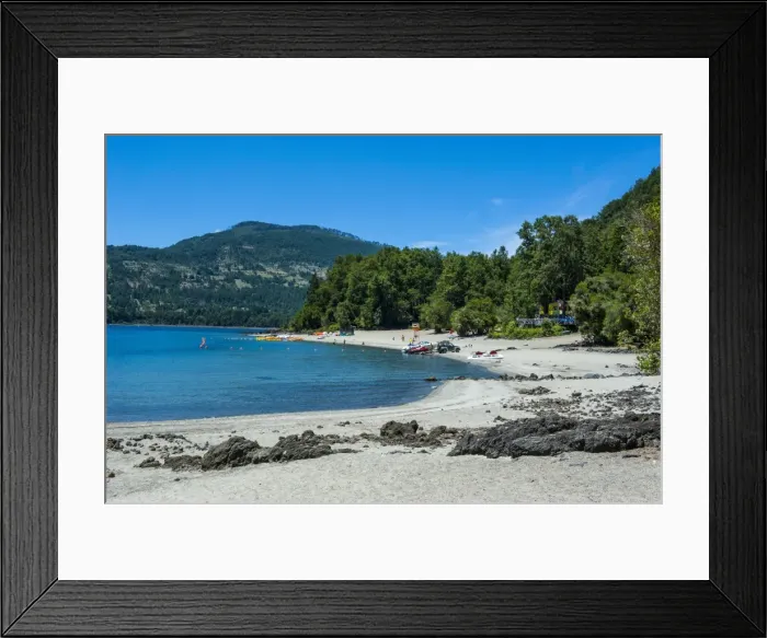 Framed Print : White sand beach, Lago Caburga near Pucon, southern Chile, South America Framed Print : White sand beach, Lago Caburga near Pucon, southern Chile, South America