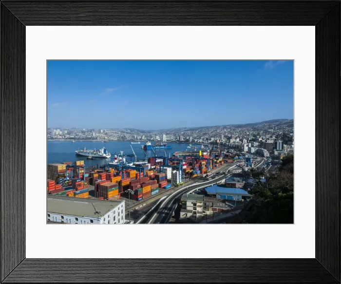 Framed Print : View over the cargo port of Valparaiso, Chile, South America Framed Print : View over the cargo port of Valparaiso, Chile, South America
