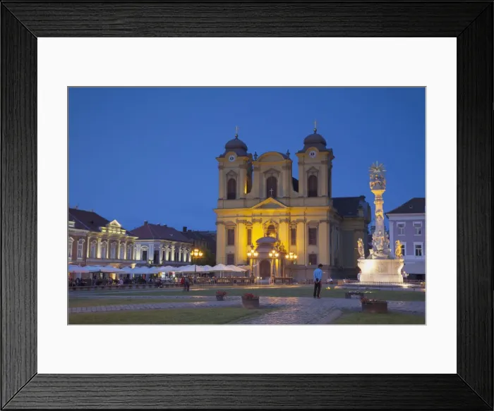 Framed Print : Roman Catholic Cathedral and Trinity Column in Piata Unirii at dusk, Timisoara, Banat, Romania, Europe Framed Print : Roman Catholic Cathedral and Trinity Column in Piata Unirii at dusk, Timisoara, Banat, Romania, Europe