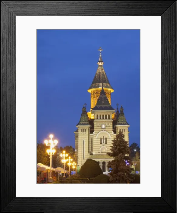 Framed Print : Metropolitan Cathedral in Piata Victoriei at dusk, Timisoara, Banat, Romania, Europe Framed Print : Metropolitan Cathedral in Piata Victoriei at dusk, Timisoara, Banat, Romania, Europe