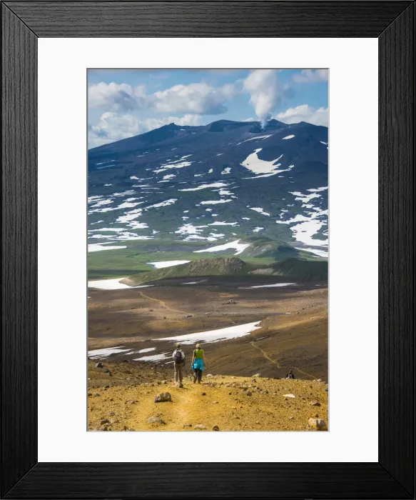 Framed Print : Tourists hiking to the smoking Gorely volcano, Kamchatka, Russia, Eurasia Framed Print : Tourists hiking to the smoking Gorely volcano, Kamchatka, Russia, Eurasia
