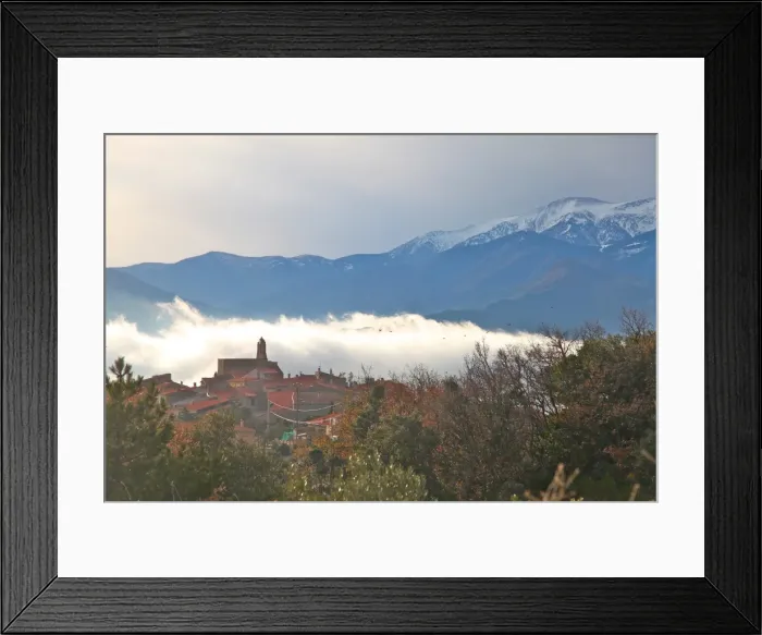 Framed Print : View of morning mist and Arboussols, village in the Pyrenees, Pyrenees-Orientales, Languedoc-Roussillon, France, Europe Framed Print : View of morning mist and Arboussols, village in the Pyrenees, Pyrenees-Orientales, Languedoc-Roussillon, France, Europe
