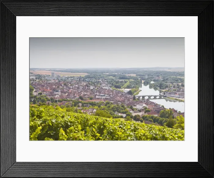 Framed Print : Looking over the vineyards to the town of Joigny, Yonne, Burgundy, France, Europe Framed Print : Looking over the vineyards to the town of Joigny, Yonne, Burgundy, France, Europe