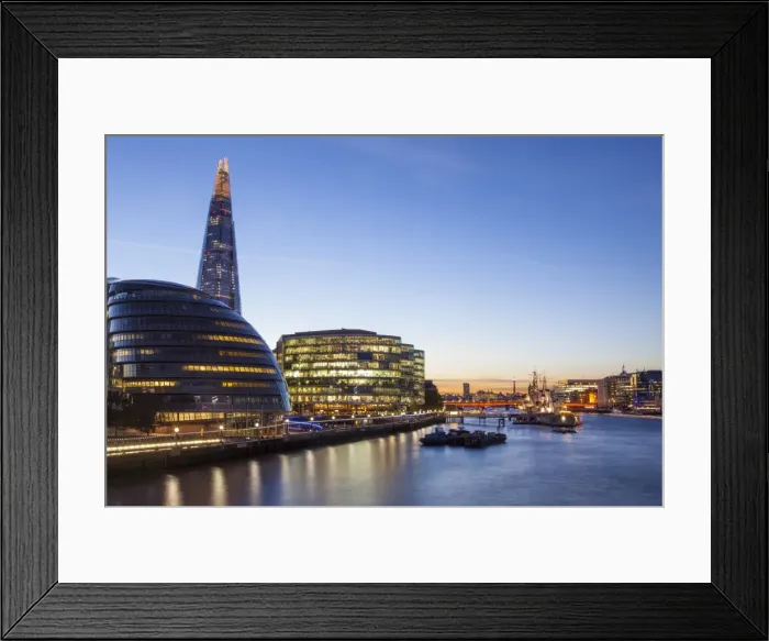 Framed Print : London skyline at dusk including the GLC building, HMS Belfast and the Shard, taken from Tower Bridge, London, England, United Kingdom, Europe Framed Print : London skyline at dusk including the GLC building, HMS Belfast and the Shard, taken from Tower Bridge, London, England, United Kingdom, Europe