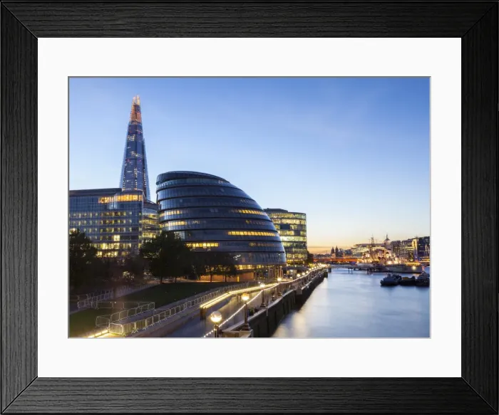Framed Print : London skyline at dusk including the GLC building, HMS Belfast and the Shard, taken from Tower Bridge, London, England, United Kingdom, Europe Framed Print : London skyline at dusk including the GLC building, HMS Belfast and the Shard, taken from Tower Bridge, London, England, United Kingdom, Europe
