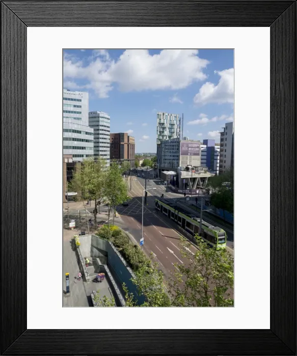 Framed Print : Urban street scene on A212 with tram passing through Croydon, Greater London, England, United Kingdom, Europe