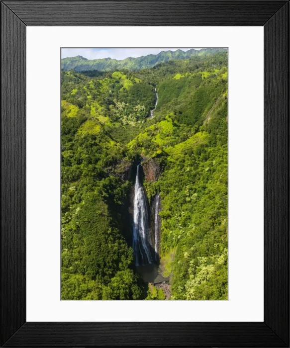 Framed Print : Aerial of a waterfall in the interior of Kauai, Hawaii, United States of America, Pacific Framed Print : Aerial of a waterfall in the interior of Kauai, Hawaii, United States of America, Pacific