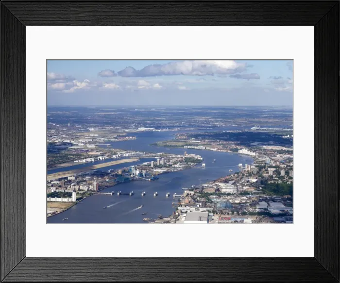 Framed Print : Aerial view of Thames Barrier, River Thames, London, England, United Kingdom, Europe Framed Print : Aerial view of Thames Barrier, River Thames, London, England, United Kingdom, Europe
