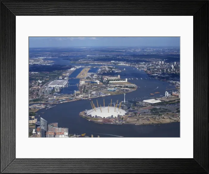 Framed Print : Aerial view of London City Airport and O2 Arena, London, England, United Kingdom, Europe
