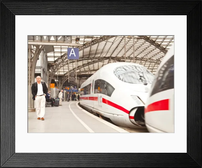Framed Print : Passengers waiting to board a highspeed ICE train in Cologne railway station, North Rhine-Westphalia, Germany, Europe Framed Print : Passengers waiting to board a highspeed ICE train in Cologne railway station, North Rhine-Westphalia, Germany, Europe