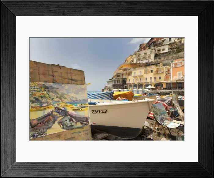 Framed Print : Water colour painting of traditional fishing boats and the colourful town of Positano on the Amalfi Coast. UNESCO World Heritage Site, Campania, Italy, Europe Framed Print : Water colour painting of traditional fishing boats and the colourful town of Positano on the Amalfi Coast. UNESCO World Heritage Site, Campania, Italy, Europe