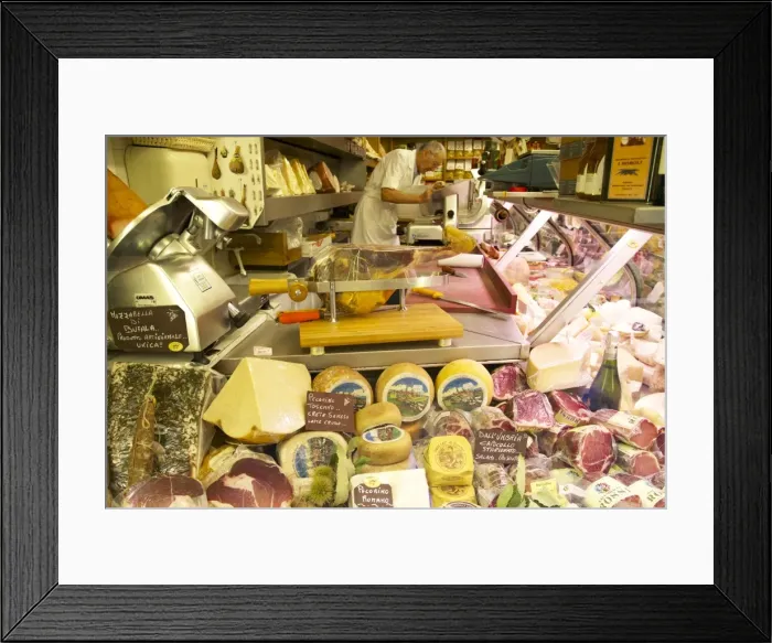 Framed Print : Delicatessen food store with cheese and ham on sale, Rome, Lazio, Italy, Europe Framed Print : Delicatessen food store with cheese and ham on sale, Rome, Lazio, Italy, Europe