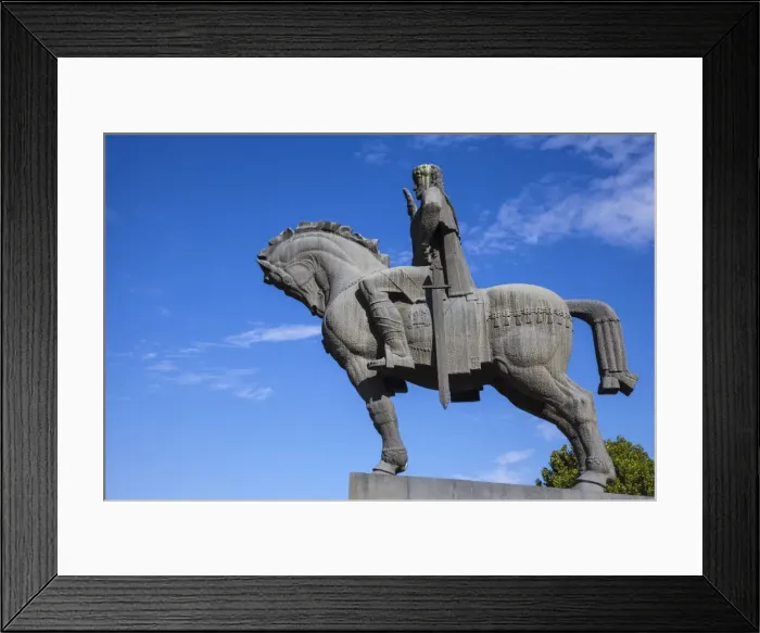 Framed Print : Avlabari, Equestrian Statue of King Vakhtang Gorgasali beside Metekhi Church, Tbilisi, Georgia, Caucasus, Central Asia, Asia