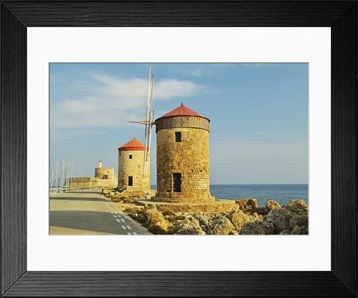 Framed Print : Windmills, Mandraki Harbor, Rhodes City, Rhodes, Dodecanese, Aegean Sea, Greek Islands, Greece, Europe Framed Print : Windmills, Mandraki Harbor, Rhodes City, Rhodes, Dodecanese, Aegean Sea, Greek Islands, Greece, Europe