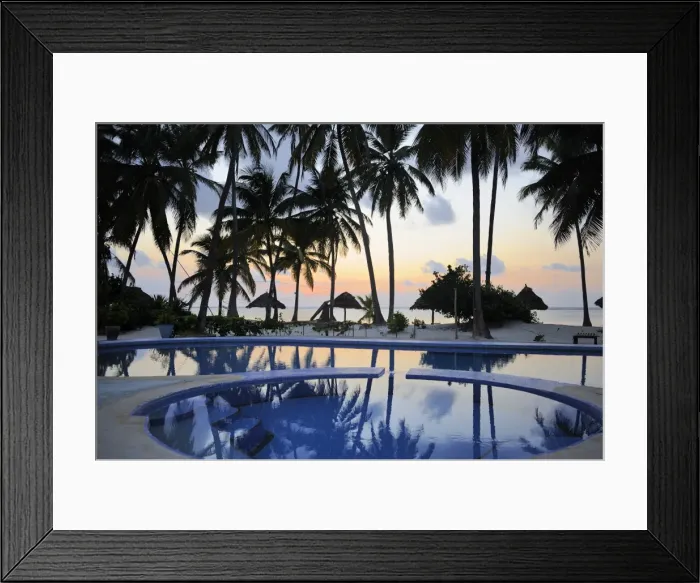 Framed Print : Reflection of palm trees in swimming pool at sunrise, Bwejuu Beach, Zanzibar, Tanzania, Indian Ocean, East Africa, Africa Framed Print : Reflection of palm trees in swimming pool at sunrise, Bwejuu Beach, Zanzibar, Tanzania, Indian Ocean, East Africa, Africa