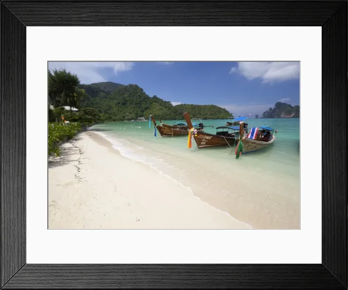Framed Print : Long-tail boats and beach of Ao Dalam bay, Koh Phi Phi, Krabi Province, Thailand, Southeast Asia, Asia Framed Print : Long-tail boats and beach of Ao Dalam bay, Koh Phi Phi, Krabi Province, Thailand, Southeast Asia, Asia