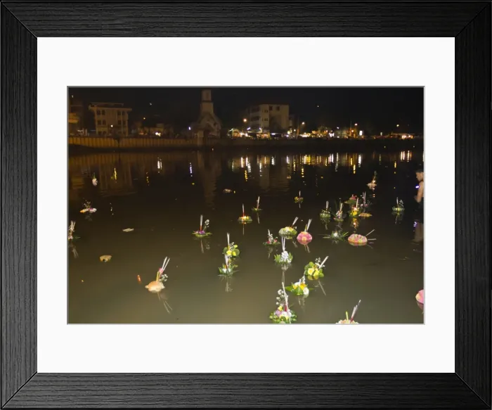 Framed Print : Offerings floating along river during Loi Krathong festival, Chiang Mai, Northern Thailand, Thailand, Southeast Asia, Asia Framed Print : Offerings floating along river during Loi Krathong festival, Chiang Mai, Northern Thailand, Thailand, Southeast Asia, Asia