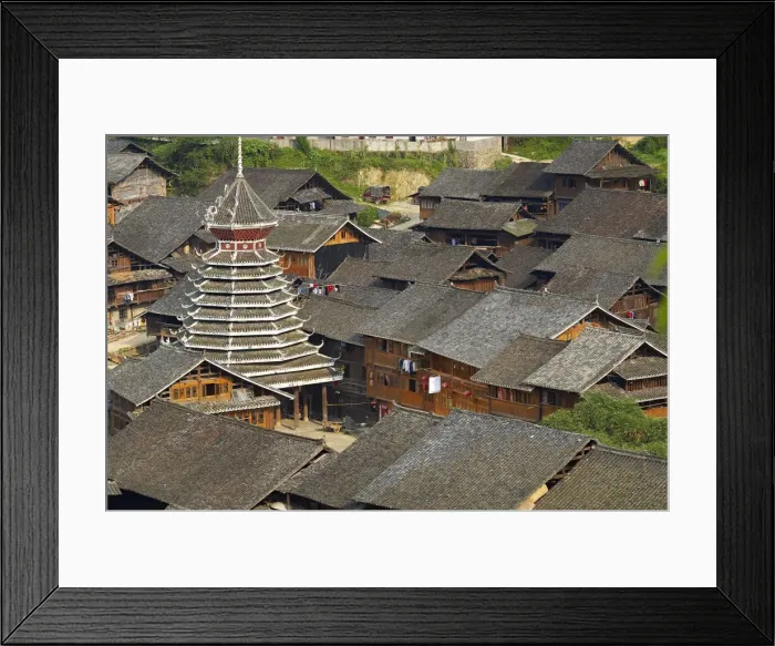 Framed Print : Drum Tower at Rongjiang, Guizhou Province, China, Asia Framed Print : Drum Tower at Rongjiang, Guizhou Province, China, Asia