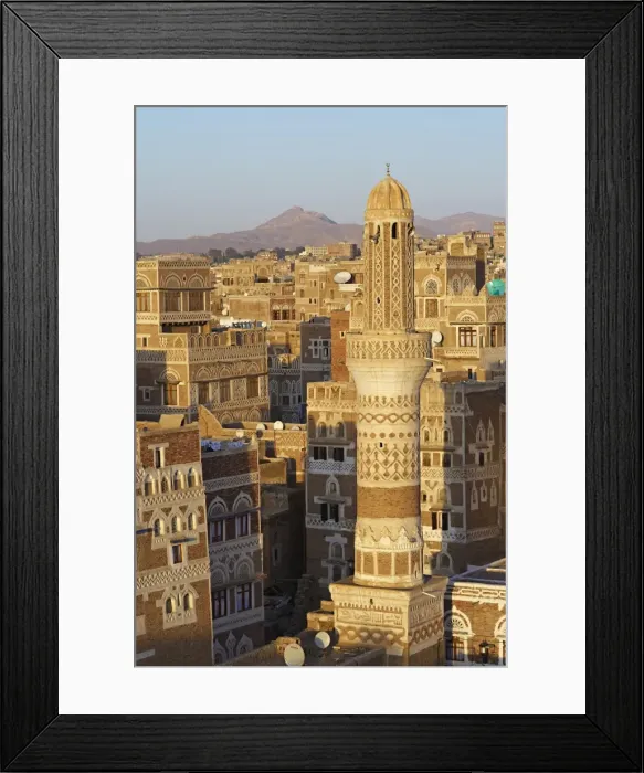 Framed Print : Elevated view of the Old City of Sanaa, UNESCO World Heritage Site, Yemen, Middle East Framed Print : Elevated view of the Old City of Sanaa, UNESCO World Heritage Site, Yemen, Middle East