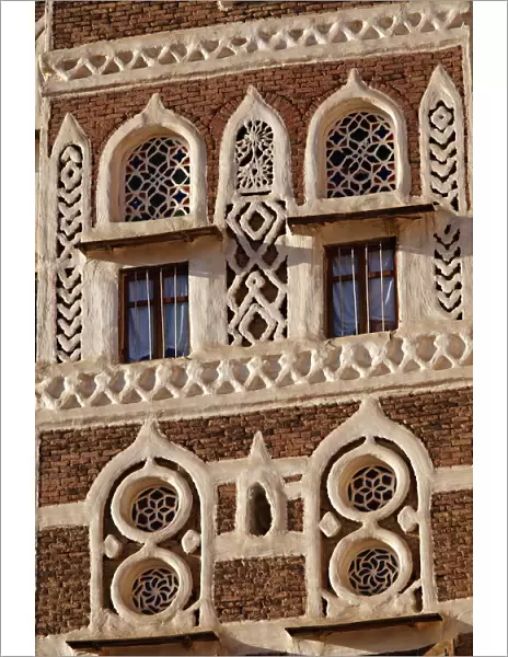 Architectural detail, Old City of Sanaa, UNESCO World Heritage Site, Yemen, Middle East