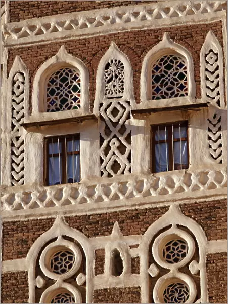 Architectural detail, Old City of Sanaa, UNESCO World Heritage Site, Yemen, Middle East