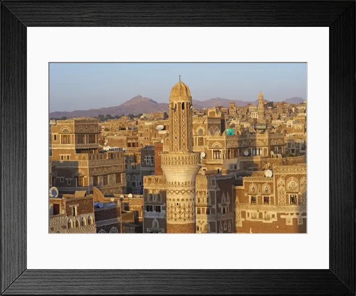 Framed Print : Elevated view of the Old City of Sanaa, UNESCO World Heritage Site, Yemen, Middle East Framed Print : Elevated view of the Old City of Sanaa, UNESCO World Heritage Site, Yemen, Middle East