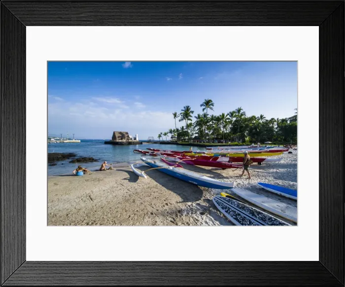 Framed Print : Outrigger boats on Kamakahonu beach, Kailua-Kona, Big Island, Hawaii, United States of America, Pacific Framed Print : Outrigger boats on Kamakahonu beach, Kailua-Kona, Big Island, Hawaii, United States of America, Pacific