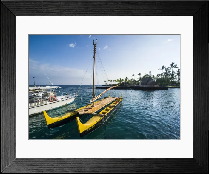 Framed Print : Traditional outrigger boat before the Ahuena Helau, Kailua-Kona, Big Island, Hawaii, United States of America, Pacific Framed Print : Traditional outrigger boat before the Ahuena Helau, Kailua-Kona, Big Island, Hawaii, United States of America, Pacific