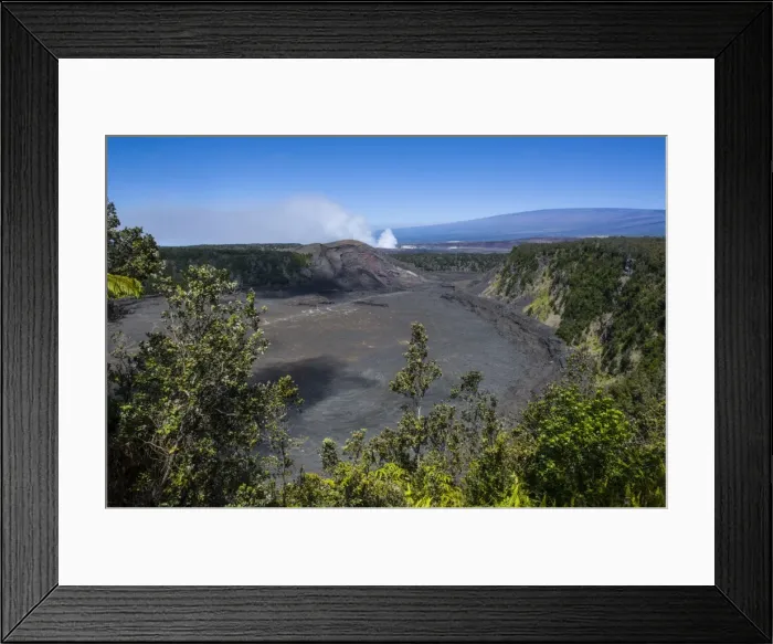 Framed Print : Volcanic crater before the smoking Kilauea Summit Lava Lake in the Hawaii Volcanoes National Park, UNESCO World Heritage Site, Big Island, Hawaii, United States of America, Pacific